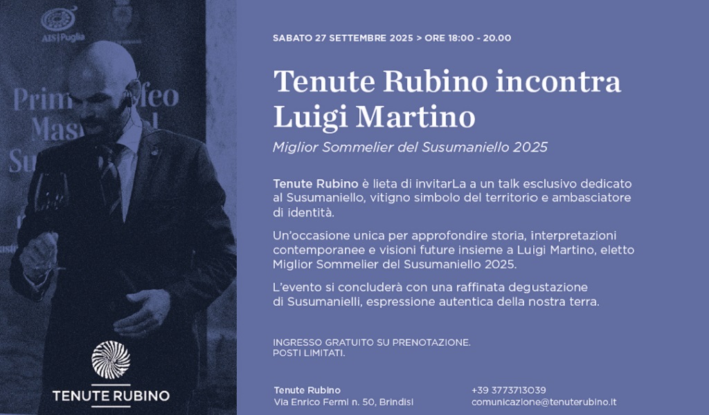 Tenute Rubino incontra il Miglior Sommelier del Susumaniello